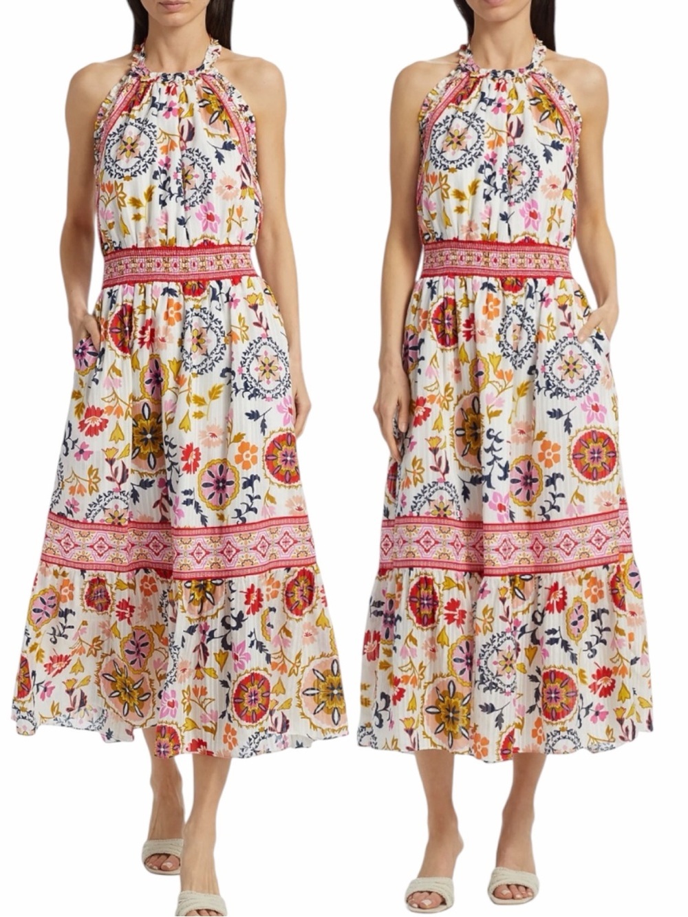 NWOT Ramy Brook Delia Floral Halter Midi Dress White Maya Combo XS